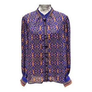 Scoop -579 NWT Semi Sheer Long Sleeve Blouse Boho  Purple Yellow Women's Size XL